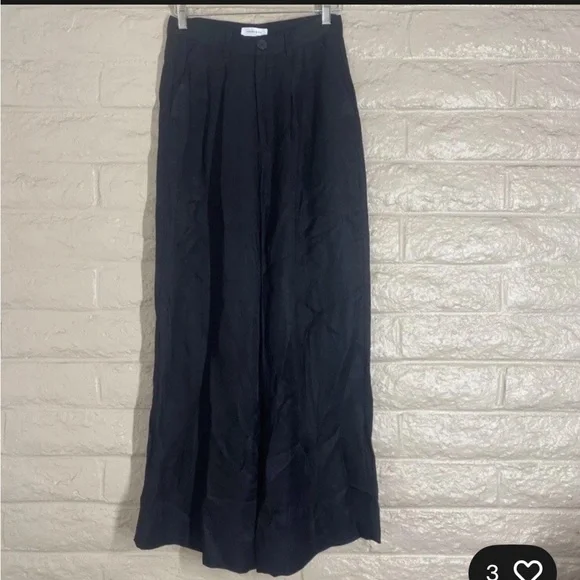 Anine Bing Carla Pleated Twill Wide Leg Trousers Pants Linen Blend Black Size 34 - Picture 6 of 13